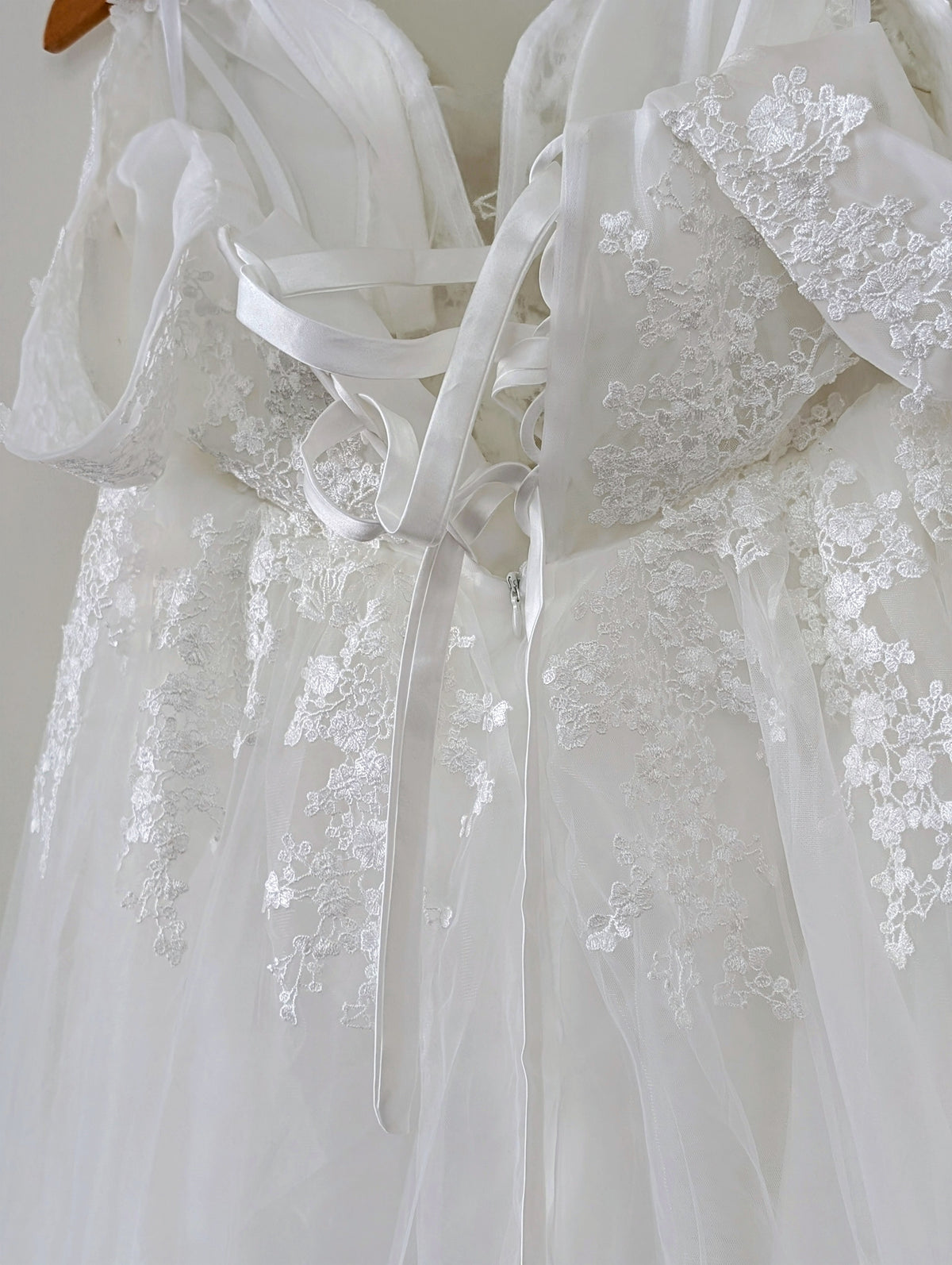 Nicola ~ Off‑Shoulder Lace Corset Gown