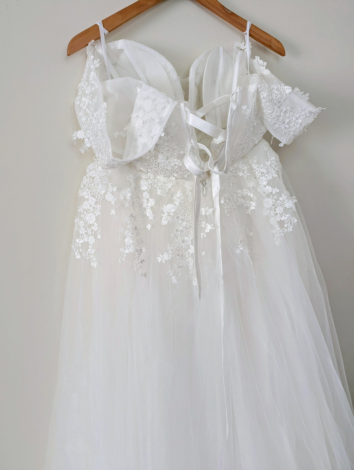 Nicola ~ Off‑Shoulder Lace Corset Gown