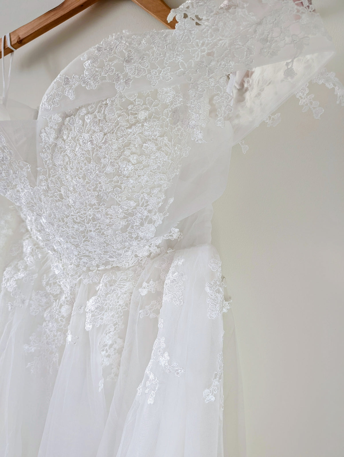 Nicola ~ Off‑Shoulder Lace Corset Gown