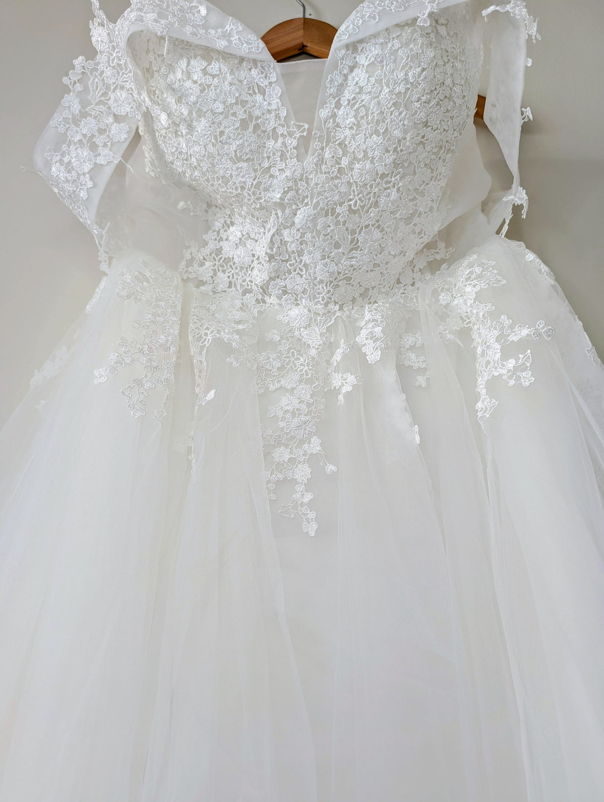 Nicola ~ Off‑Shoulder Lace Corset Gown
